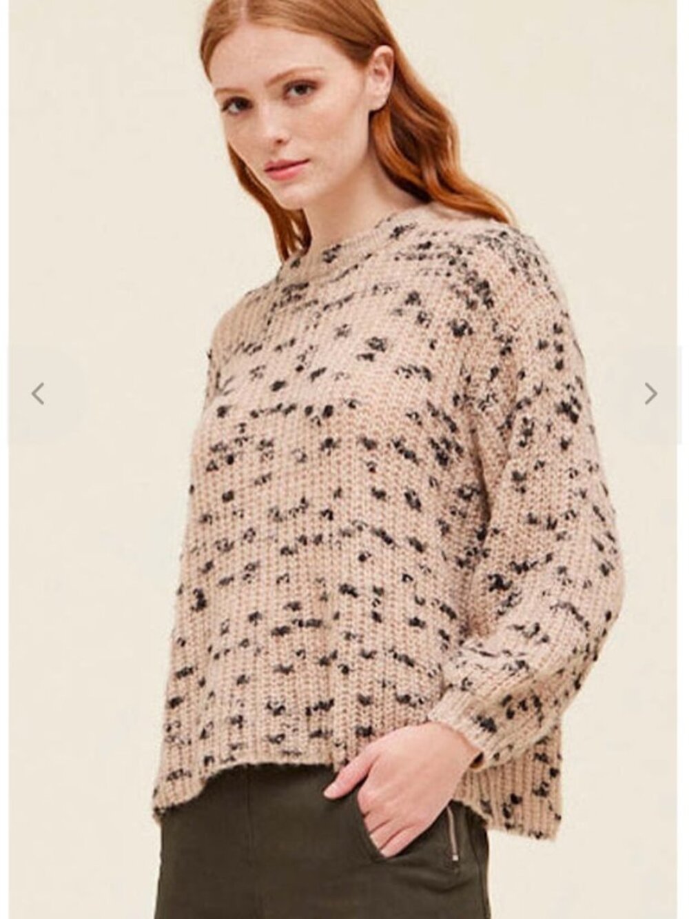 Grade & Gather Speckled Knit Sweater Women's Size S Mohair/Wool Blend Beige